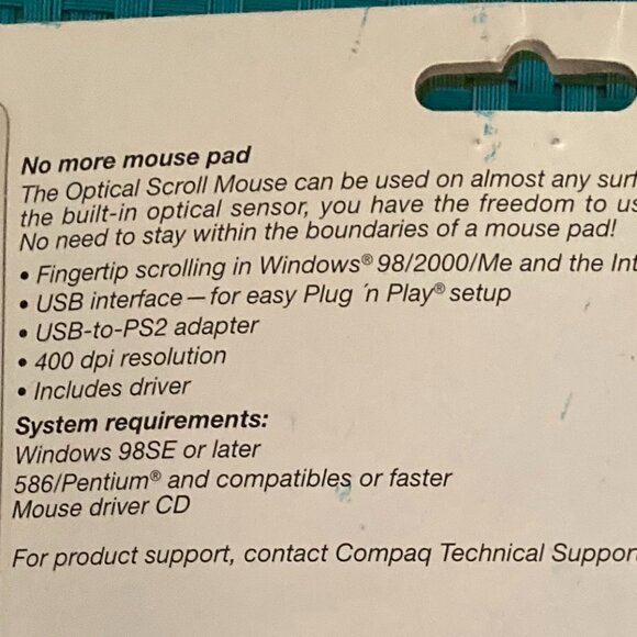 Vintage NOS Optical Scroll Mouse USB PS2 Compatible by Compaq - Picture 4 of 7